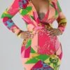 Sexy Plus Size Slight stretch Batch Printing Slim Deep V Mini Dress Wholesale