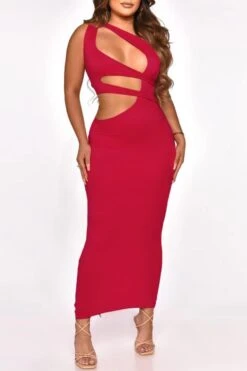 Sexy Plus Size 5 Colors Stretch Hollow One Shoulder Slim Maxi Dress Wholesale Sexy Dresses