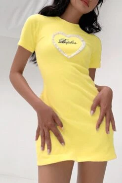 Sexy Slight Stretch Letter Embroidery Crew Neck Slim Mini Dress Wholesale