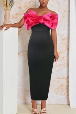 Sexy Plus Size Slight Stretch Bow Decor Tube Design Maxi Dress Wholesale Sexy Dresses