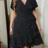 Casual Plus Size Non-stretch Polka Dot Batch Printing V-neck Mini Dress Wholesale Midi Dresses