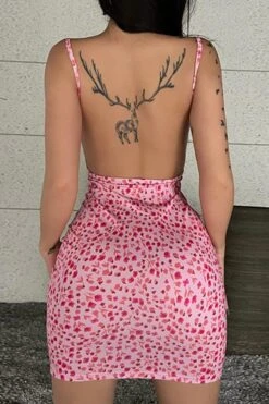 Sexy Slight Stretch 5 Colors Orange Floral Printing Backless Bodycon Mini Dress Wholesale Floral Dresses