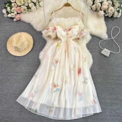 Sexy Slight Stretch Floral Batch Printing Backless Lace-up Padded Midi Dress Wholesale Floral Dresses