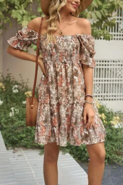 Casual Plus Size Non-stretch Flower Batch Printing Square Neck Mini Dress Wholesale Mini Dresses
