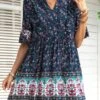 Casual Plus Size Floral Batch Printing Non-stretch Loose Mini Dress #1 Wholesale Mini Dresses
