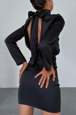 Sexy Non-stretch Satin Solid Color High Collar Backless Mini Dress Wholesale Sexy Dresses
