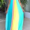 Stylish Non-stretch Chiffon Contrast Color Loose Sling Pleated Maxi Dress Wholesale