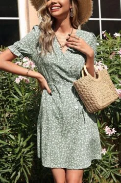 Casual Non-stretch With Belt Floral Mini Dress Wholesale