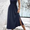 Sexy Slight Stretch Slit Shirring Midi Dress Wholesale Midi Dresses