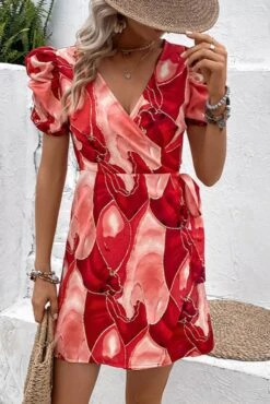 Casual Non-stretch Batch Printing Lace-up Mini Dress Wholesale