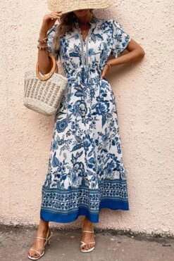 Casual Non-stretch Flower Batch Printing Maxi Dress Wholesale