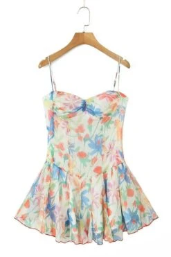 Sexy Non-stretch Floral Printing Sling Backless Lined Mini Dress(size Run Small) Wholesale