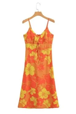 Sexy Non-stretch Flower Batch Printing Zip-up Midi Dress(size Run Small)#1 Wholesale Sexy Dresses