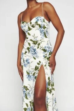 Sexy Slight stretch Sling Shirring High Slit Print Midi Dress Size run small Wholesale Sexy Dresses