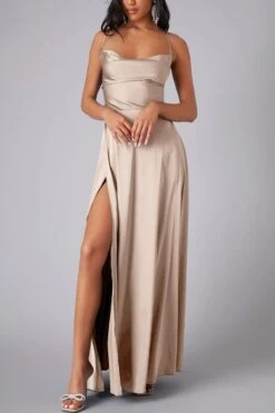 Sexy Plus Size Non-stretch Satin 8 Colors Sling Slit Maxi Dress Wholesale