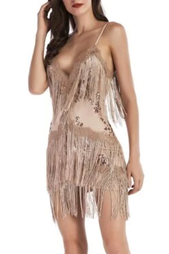 Sexy Slight stretch Strap Sling Sequins Tassel Zip-up Backless Mini Dress Wholesale Sexy Dresses
