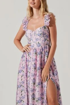 Sexy Non-stretch Print Lace-up Backless Rubber bone Padded Slit Midi Dress Wholesale