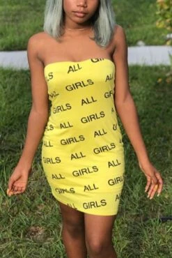 Sexy Plus Size Slight Stretch Letter Printing Tube Design Bodycon Mini Dress Wholesale Sexy Dresses