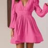 Sexy Non-stretch 6-colors Solid Color Zip-up Deep V Waist Mini Dress Wholesale Mini Dresses