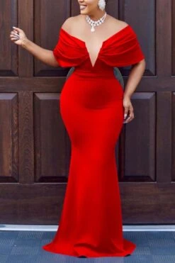 Sexy Plus-size Slight Stretch V-neck Backless Slim Maxi Dress Wholesale Maxi&Gown