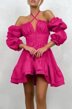 Sexy Non-stretch 3 Colors Square-neck Three-quarter Sleeve Backless Midi Dress Wholesale