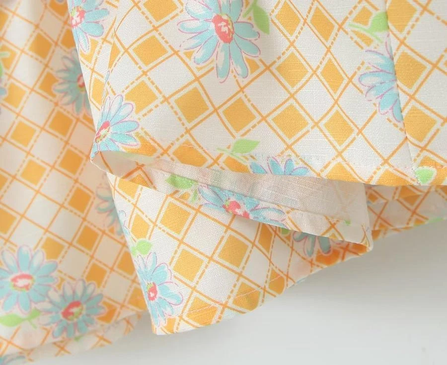 Casual Non-stretch Lattice Flower Printing Square Neck Midi Dress Size Run Small Wholesale Floral Dresses - Image 9