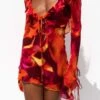 Sexy Slight Stretch Tie-dye V-neck Ruffle Backless Lace-up Mini Dress Wholesale