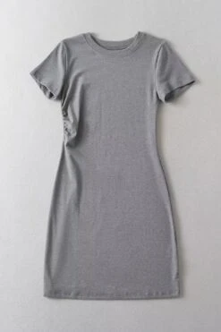 Casual Slight Stretch Solid Color Shirring Mini Dress Size Run Small Wholesale