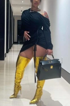 Sexy Plus-size Slight Stretch Drawstring Lace-up Mini Dress Wholesale