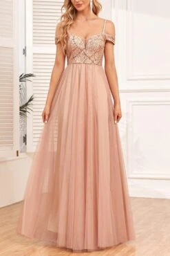 Elegant Non-stretch Mesh Patchwork Sequins Zip-up Maxi Evening Dress Wholesale