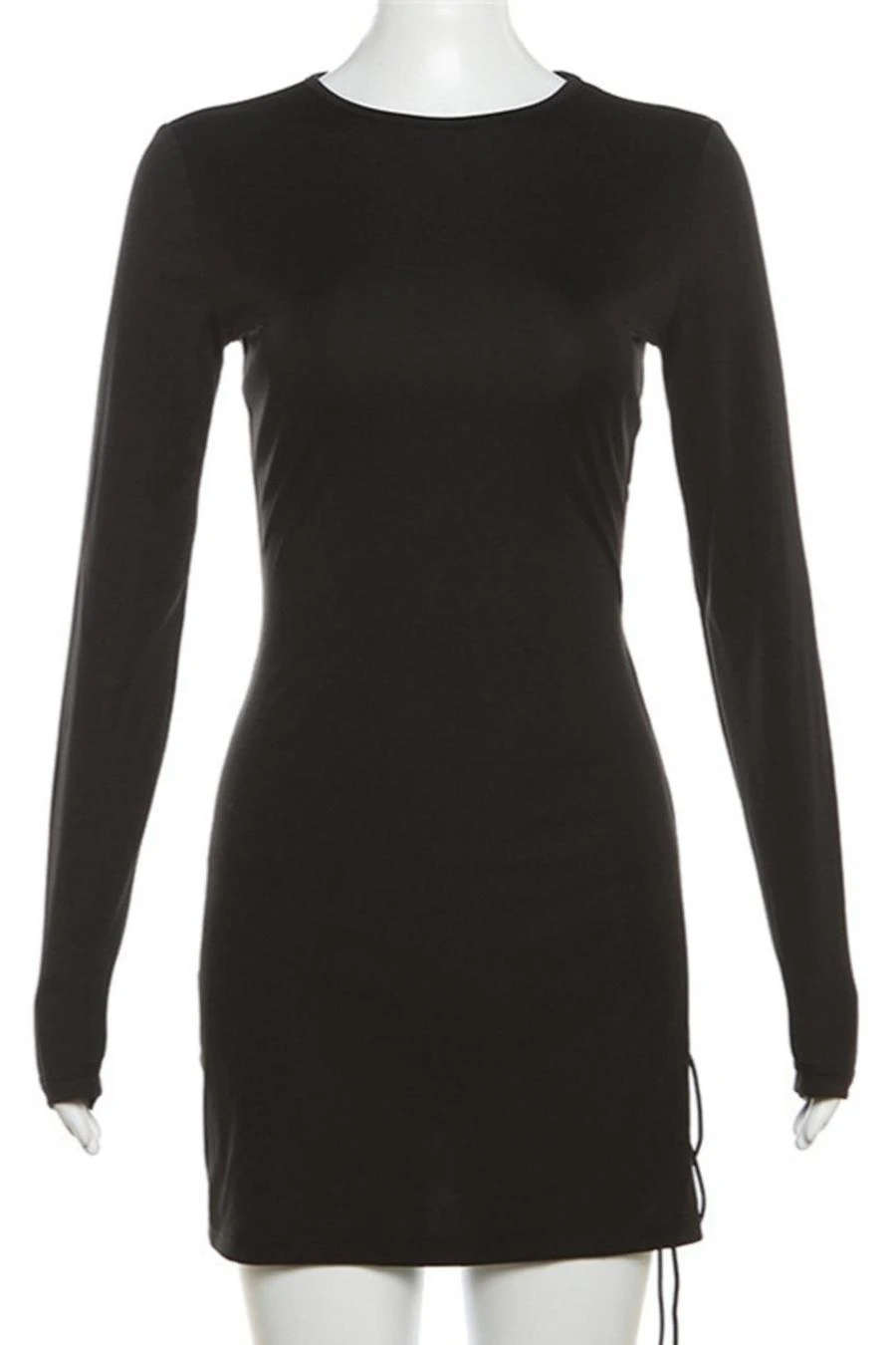 Sexy Slight Stretch Pure Color Hollow Lace-up Mini Dress Wholesale - Image 4