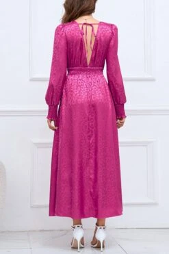 Sexy Plus Size Slight Stretch Leopard V-neck Backless Lace-up Maxi Dress Wholesale