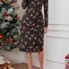 Christmas Stylish Plus Size Slight Stretch Deer Batch Print V-neck Midi Dress Wholesale Midi Dresses
