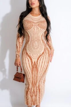 Sexy Slight Stretch Human Body Printing Crew Neck Slim Maxi Dress Wholesale Sexy Dresses