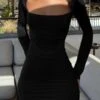 Solid Color Sexy Stretch Square Collar Slim Bodycon Mini Dress Wholesale Mini Dresses