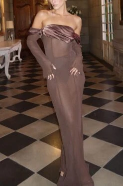 Sexy Slight Stretch See Through Mesh Off-shoulder Maxi Dress (without Underwear) Wholesale