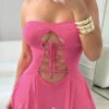 Sexy Slight Stretch Solid Color Tube Design Hollow Lace-up Mini Dress Wholesale Tank & Cami Dresses