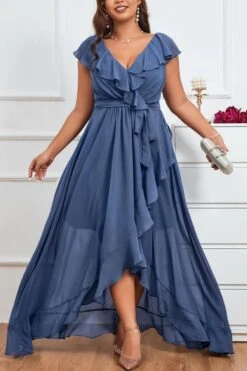 Elegant Plus Size Non-stretch Chiffon V-neck Sling Slit Maxi Dress Wholesale