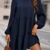 Casual Non-stretch Pure Color Lantern Sleeve Mini Dress Wholesale