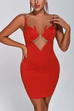 Sexy Slight Stretch Mesh Stitching Padded Metallic Chain Bodycon Mini Dress Wholesale