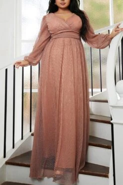 Elegant Plus Size Non-stretch Solid Color Backless Zip-up Maxi Dress Wholesale