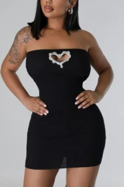 Sexy Slight stretch Solid Color Rhinestone Hollow Slim Mini Dress Wholesale Mini Dresses