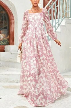 Casual Slight Stretch Floral Printing Square Neck With Lined Maxi Dress Wholesale Casual Dresses
