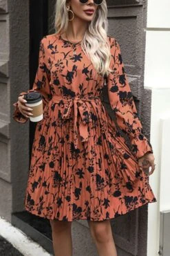 Non-stretch Casual Flower Batch Printing Stylish With Belt Mini Dress Wholesale Casual Dresses