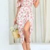 Sexy Non-stretch Chiffon Flowers Batch Printing High Slit Midi Dress Wholesale Midi Dresses