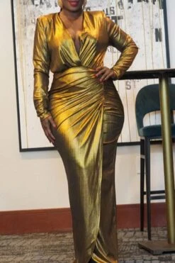 Sexy Plus Size Slight Stretch Deep V-neck Shirring Maxi Dress Wholesale