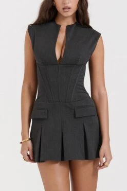 Sexy Micro-stretch Solid Color Deep V-neck With Boned Mini Dress Wholesale