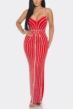 Sexy Plus Size Slight Stretch 3 Colors Rhinestone Decor Maxi Dress Wholesale Maxi&Gown