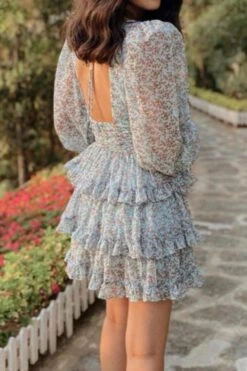 Sexy Non-stretch Floral Print V-neck Backless Mini Dress Size run small Wholesale Floral Dresses