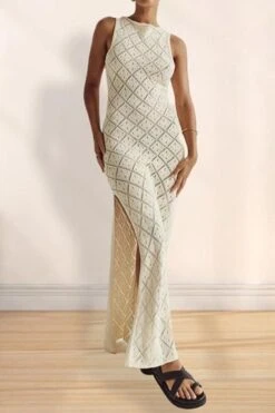 Sexy Slight Stretch Cut Out Knitted Sleeveless Slit Side Maxi Dress Wholesale Sexy Dresses